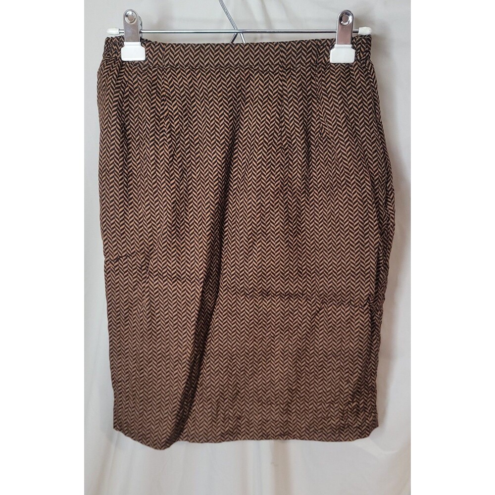 VTG Anne Crimmins 100% Silk Skirt Size 8 Brown Black Chevron Herringbone